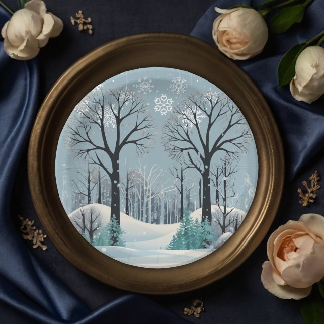 Dreamy Winter Forest Snowflakes Baby Shower Paper Plates (Creator Uploaded)