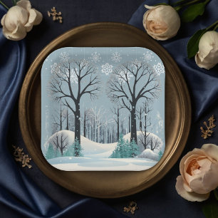 Dreamy Winter Forest Snowflakes Baby Shower Paper Plates