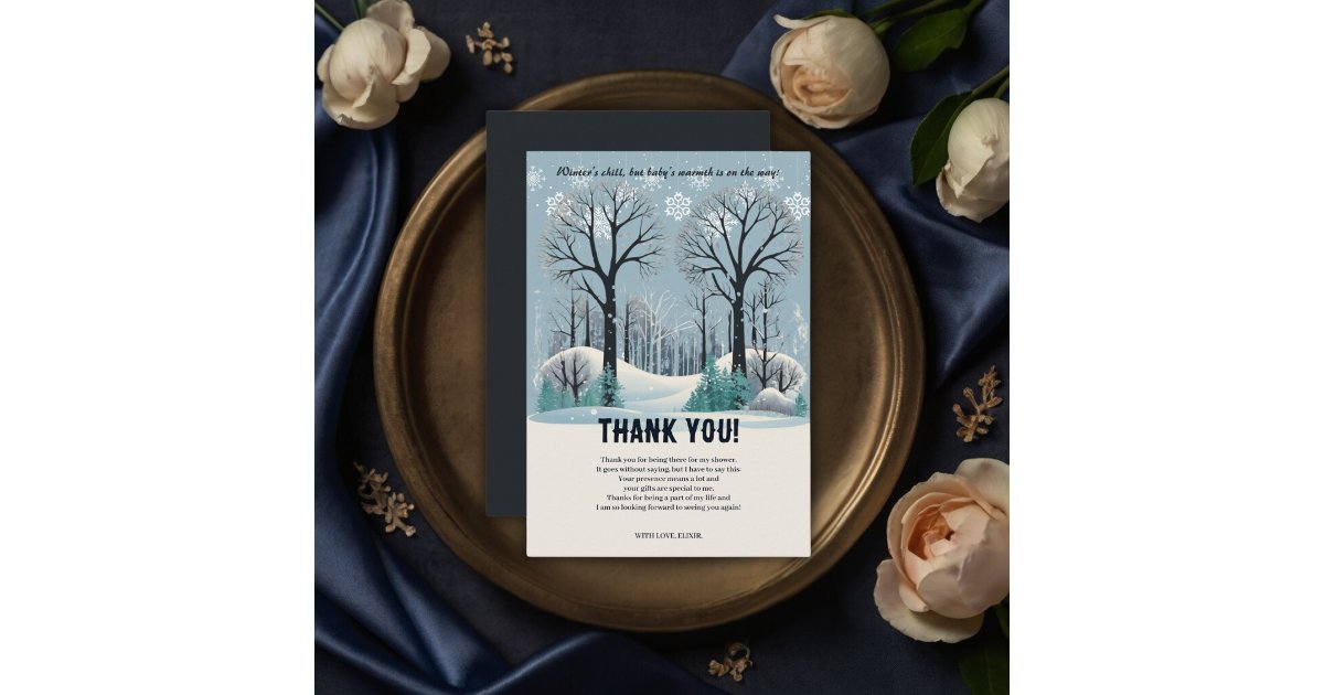Dreamy Winter Forest Snowflakes Baby Shower Thank You Card | Zazzle