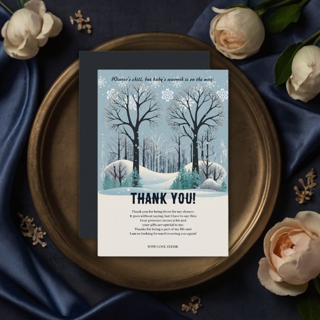Dreamy Winter Forest Snowflakes Baby Shower Thank You Card (Creator Uploaded)