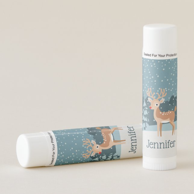 Dreamy winter landscape with a cute deer lip balm (Front)