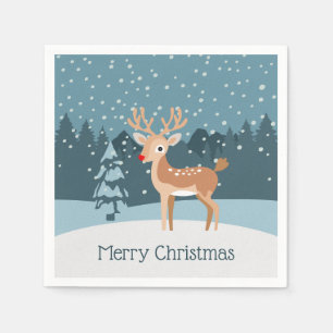 Dreamy winter landscape with a cute deer napkins