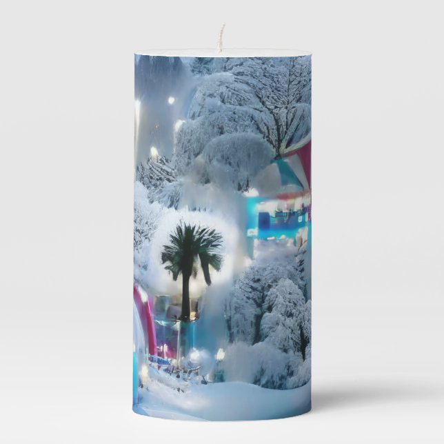 Dreamy Winter Wonderland Lights Pillar Candle (Front)