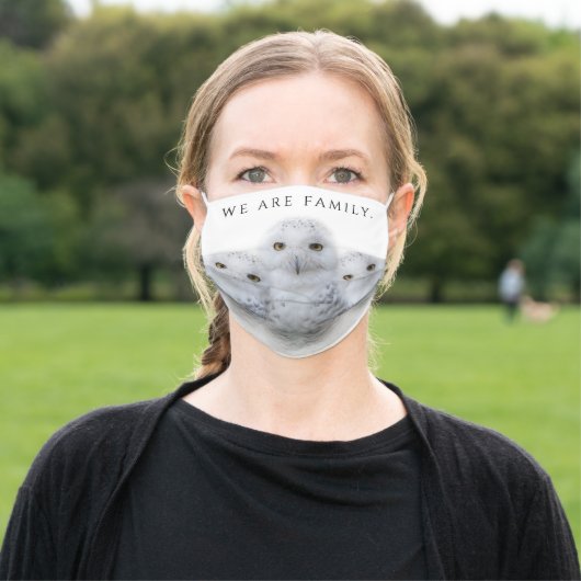 Dreamy Wisdom of Snowy Owls Family Adult Cloth Face Mask (Outside)