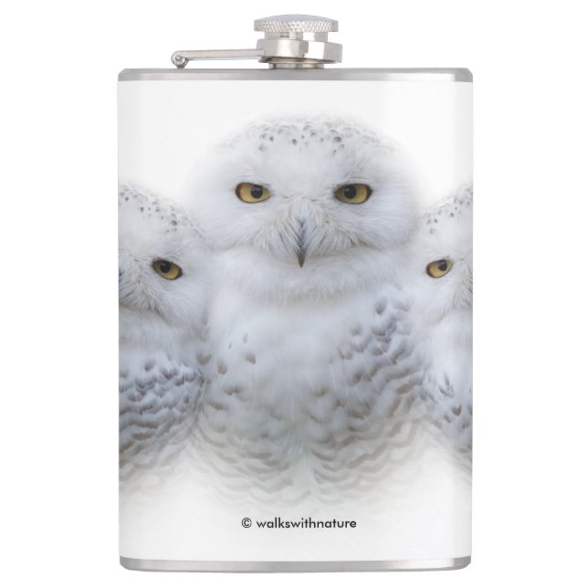 Dreamy Wisdom of Snowy Owls Family Flask (Front)