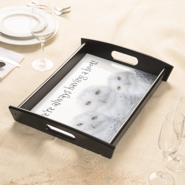 Dreamy Wisdom of Snowy Owls Family Serving Tray (Front)