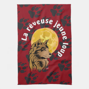 dreamy wolf puppy kitchen towel