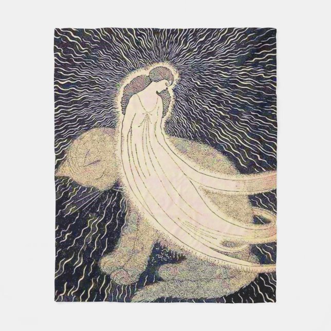 dreamy woman and cat fleece blanket (Front)