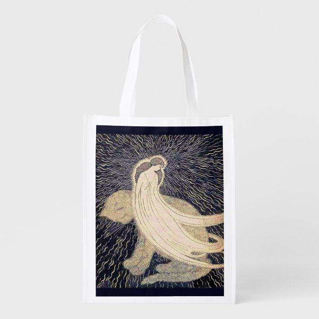 dreamy woman and cat grocery bag (Front)