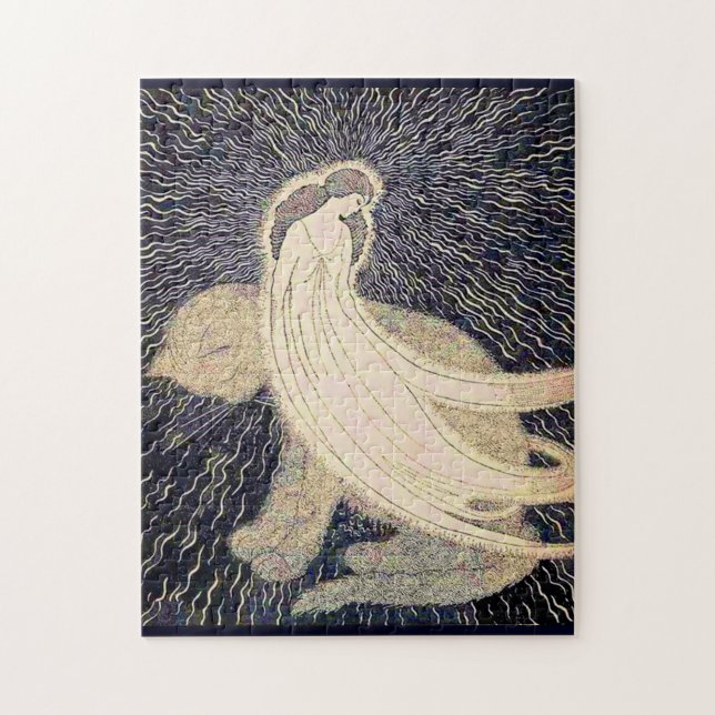 dreamy woman and cat jigsaw puzzle (Vertical)