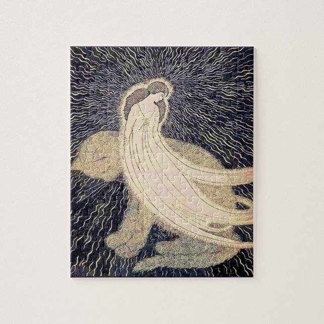 dreamy woman and cat jigsaw puzzle (Vertical)