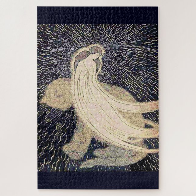 dreamy woman and cat jigsaw puzzle (Vertical)