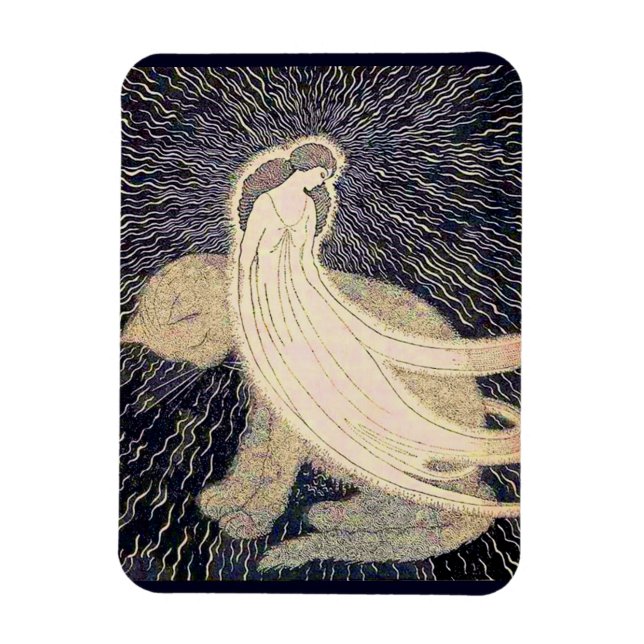 dreamy woman and cat magnet (Vertical)