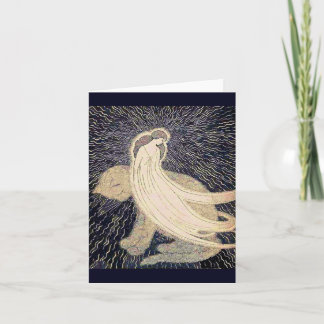 dreamy woman and cat note card