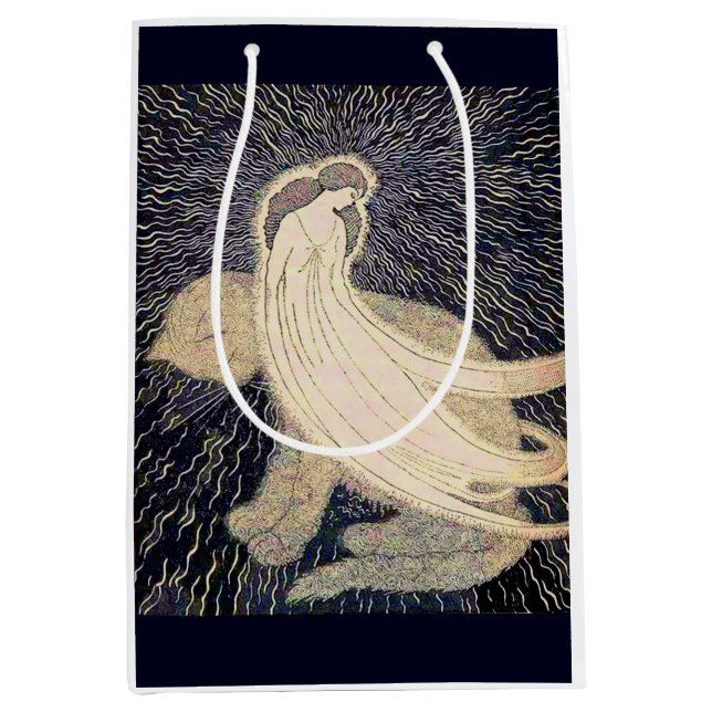 dreamy woman and cat print medium gift bag (Front)