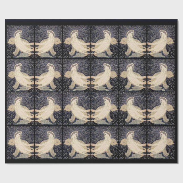 dreamy woman and cat print wrapping paper (Flat)