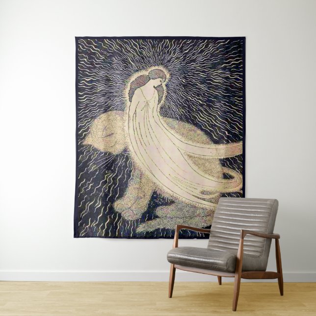 dreamy woman and cat tapestry (In Situ)