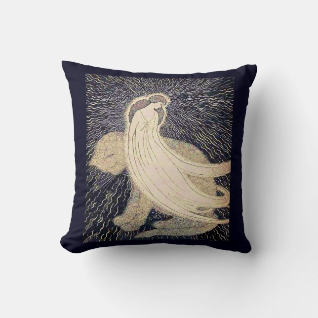 dreamy woman and cat throw pillow (Front)