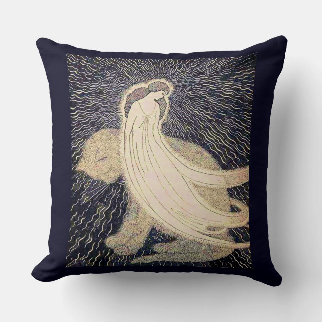 dreamy woman and cat throw pillow (Front)