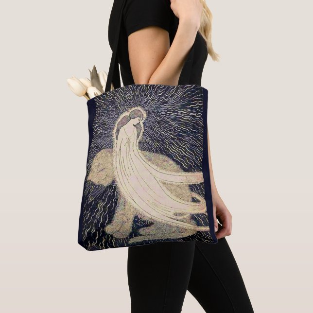 dreamy woman and cat tote bag (Close Up)