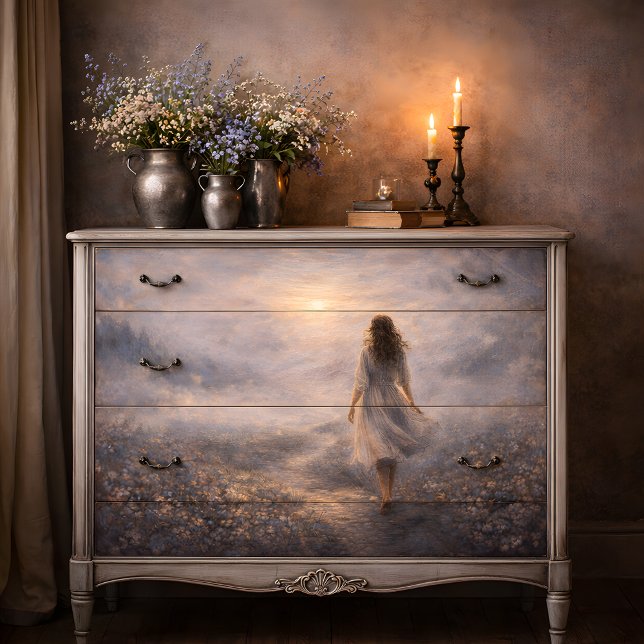 Dreamy Woman Walking Cloud Meadow Decoupage Tissue Paper (Dreamy Woman Walking Cloud Meadow Decoupage Tissue Paper Mockup)