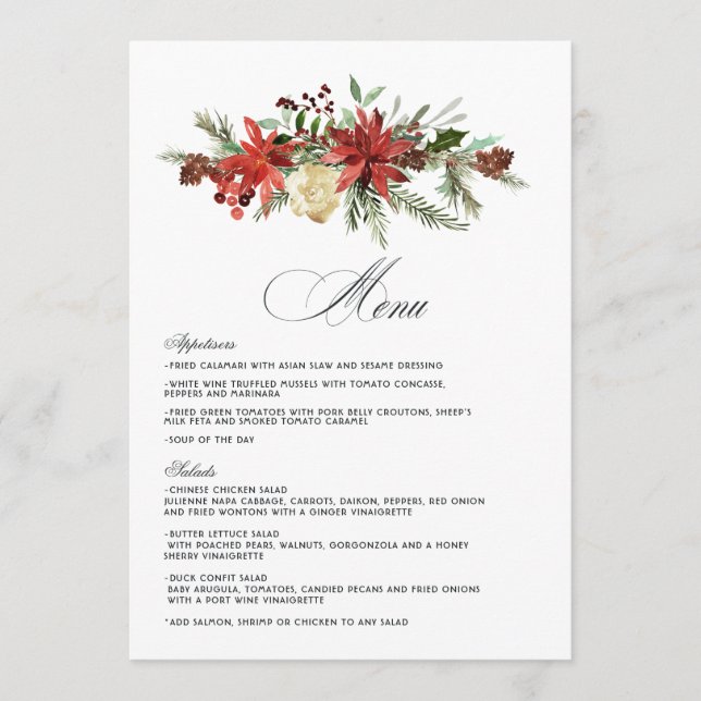 Dreamy Woodland Evergreen Winter Wedding Menu (Front)