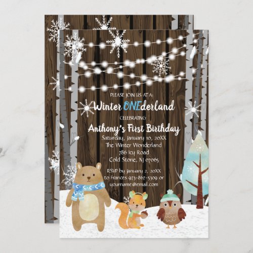 Dreamy Woodland Forest Animals ONEderland Birthday Invitation