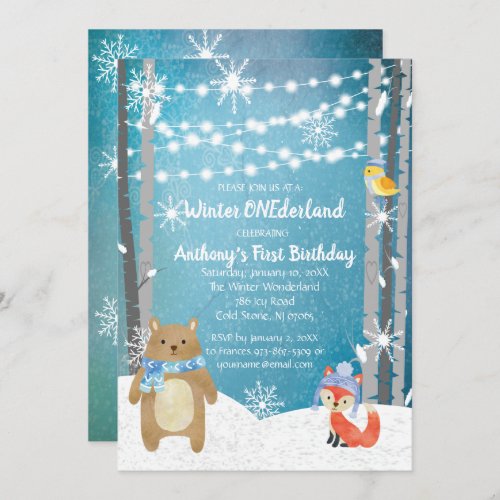 Dreamy Woodland Forest Animals ONEderland Birthday Invitation