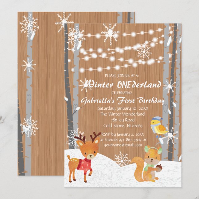 Dreamy Woodland Forest ONEderland Birthday Invitation (Front/Back)