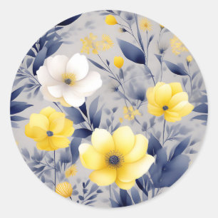 Dreamy Yellow and Gray Watercolor Floral Classic Round Sticker