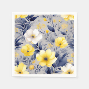 Dreamy Yellow and Gray Watercolor Floral Napkins