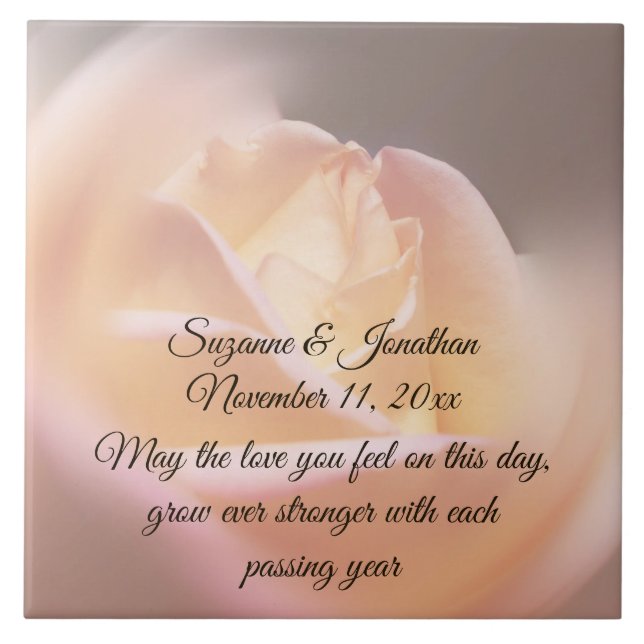 Dreamy Yellow Rose Flower Personalized Wedding Ceramic Tile (Front)