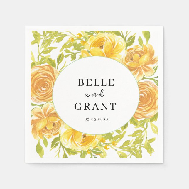 Dreamy Yellow Rose Wedding Napkins (Front)