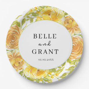 Dreamy Yellow Rose Wedding Paper Plates
