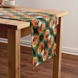 Dreamy Zinnia Flower Abstract Art Pattern Short Table Runner