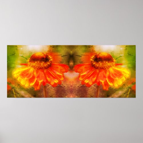 Dreamy Zinnia Flower Distressed Mirror Abstract Poster