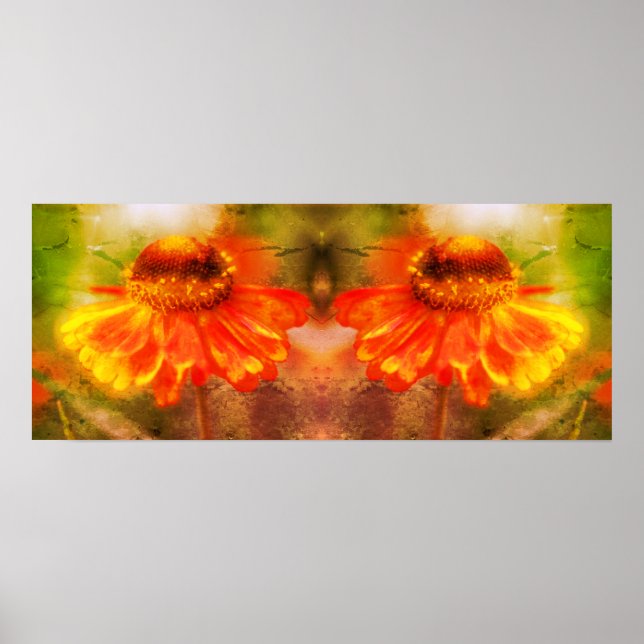 Dreamy Zinnia Flower Distressed Mirror Abstract Poster (Front)