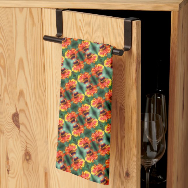 Dreamy Zinnia Flower Pattern    Kitchen Towel (Thirds Fold)