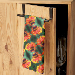 Dreamy Zinnia Flower Pattern Kitchen Towel