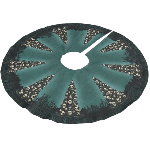 Dreary Christmas Tree With Skulls Brushed Polyester Tree Skirt