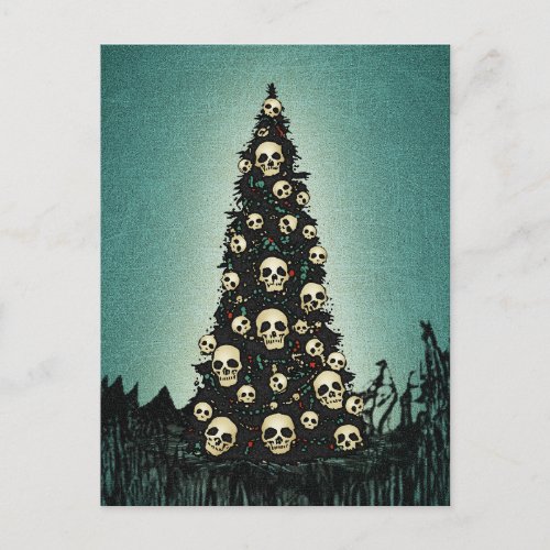 Dreary Christmas Tree With Skulls Postcard