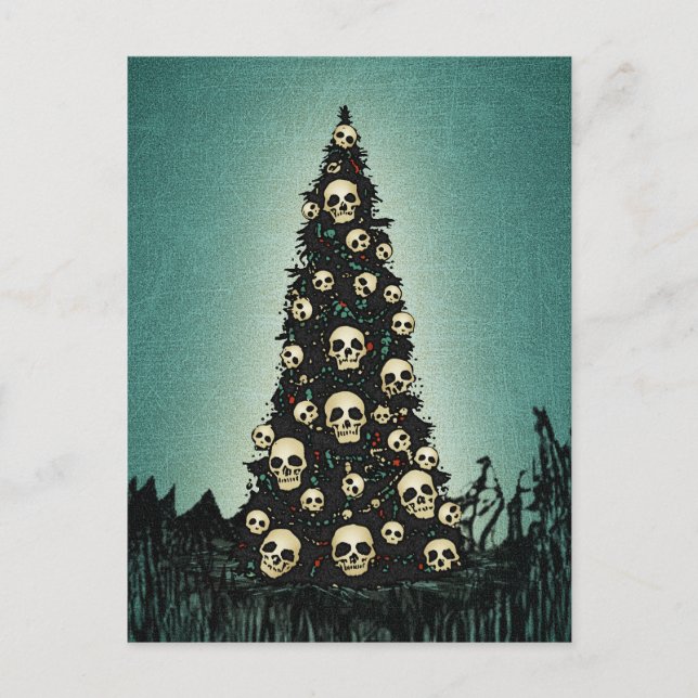 Dreary Christmas Tree With Skulls Postcard (Front)