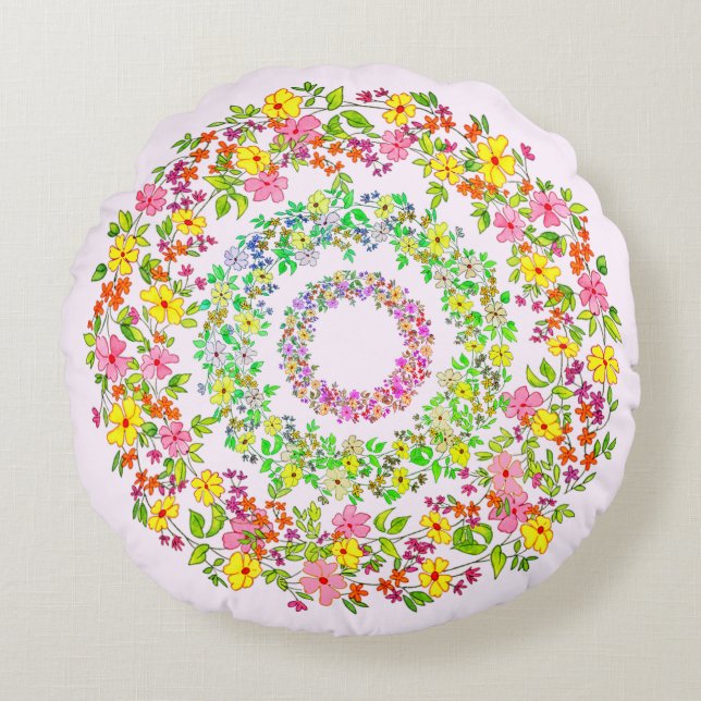 Drei Blumenkränze Round Pillow (Front)