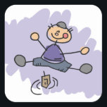 Dreidel Boy Square Sticker<br><div class="desc">Child-like drawing of a boy spinning the dreidel.</div>