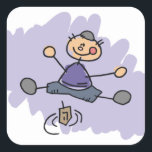 Dreidel Boy Square Sticker<br><div class="desc">Child-like drawing of a boy spinning the dreidel.</div>