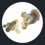 Dreidel squirrel sticker<br><div class="desc">Squirrel playing Dreidel with big pile of gelt.</div>