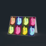 Dreidels Hanukkah Card<br><div class="desc">Colorful dreidel card after style. Dreidels are a symbol of knowledge. Jewish kids pretended to play dreidel during times when learning the Torah was prohibited.</div>
