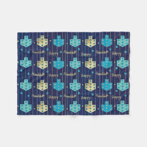 Dreidels in Blue Hanukkah Fleece Blanket