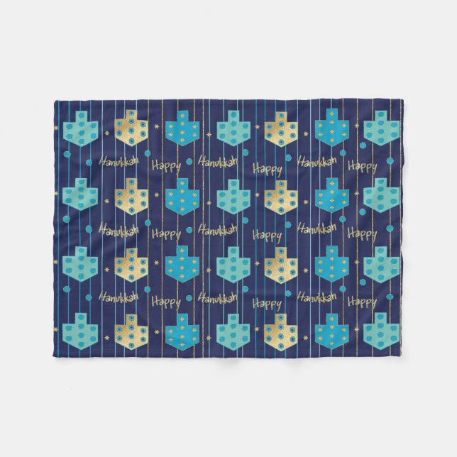 Dreidels in Blue Hanukkah Fleece Blanket (Front (Horizontal))