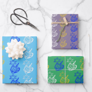Dreidels + Stars Wrapping Paper Sheets